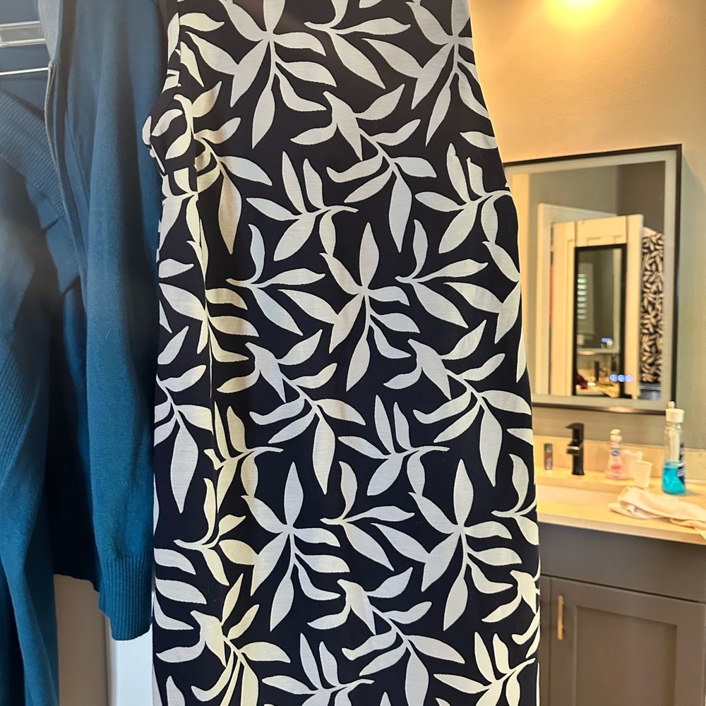 Trina Turk shift dress , sleeveless blue, and white
